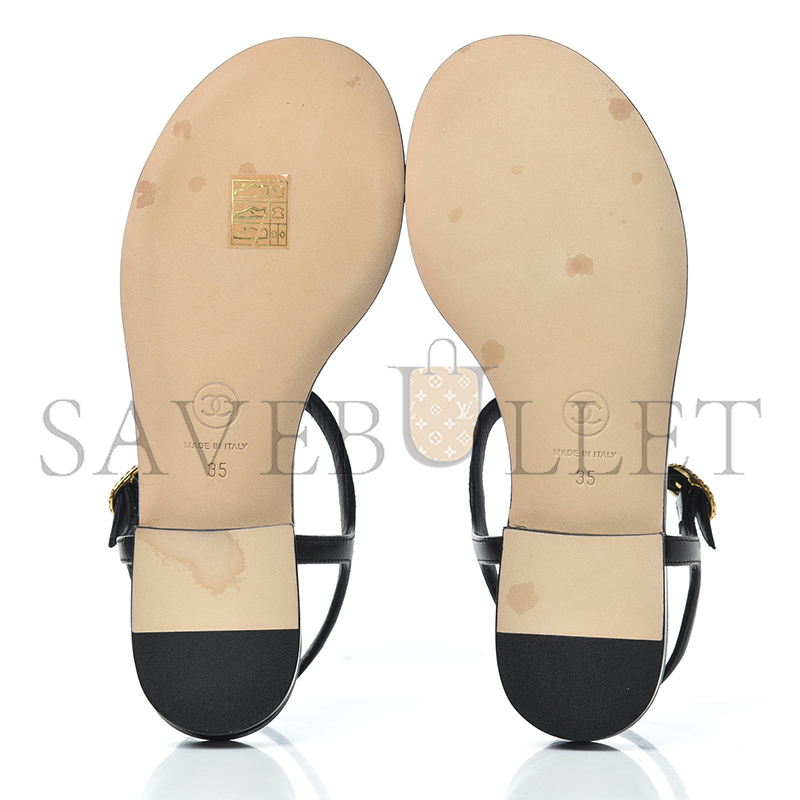 CHANEL LEATHER WOMEN’S SANDALS BLACK GOLD HARDWARE
